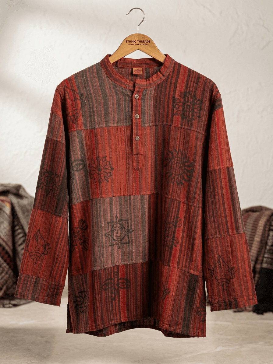 Rustic Patchwork Stripe Cotton Kurta
