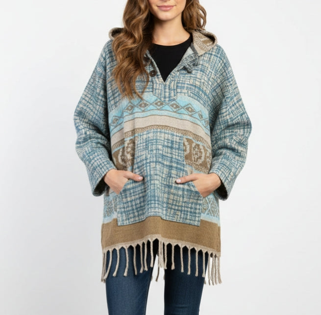 Unisex - Trippy Trails Handmade Hooded Poncho Jacket