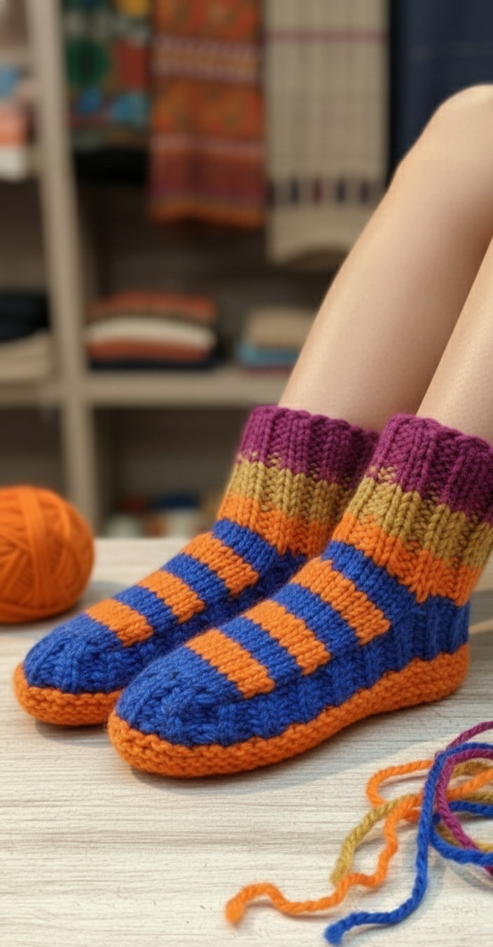 Unisex Sunset Stripe Hand-Knitted Socks