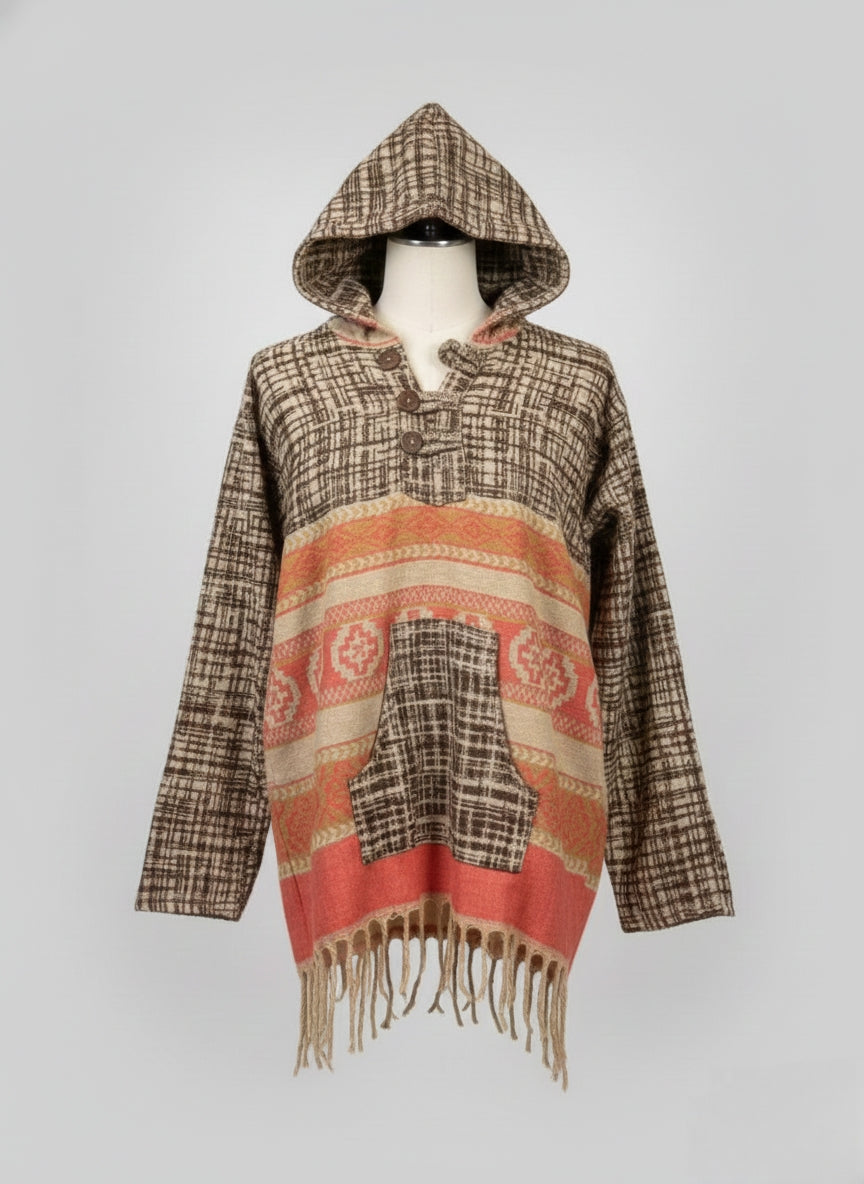 Unisex - Trippy Trails Handmade Hooded Poncho Jacket