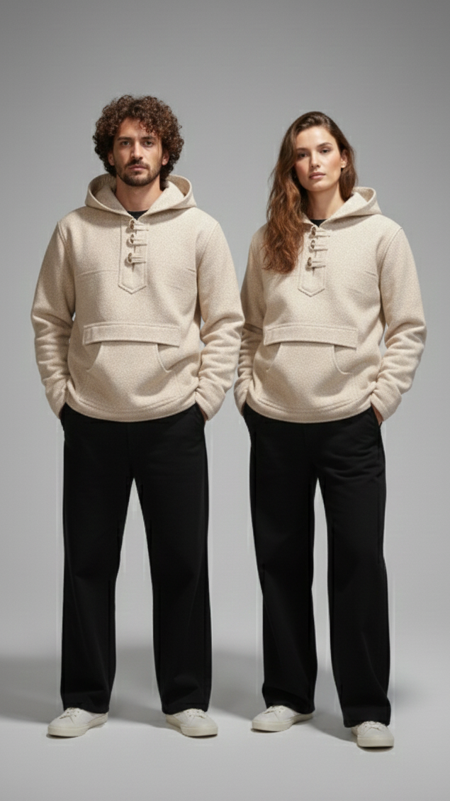 Unisex Handmade - Winter Fleece Hoodie – Beige Classic