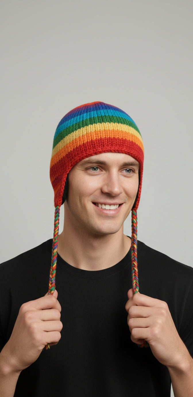 Unisex - Rainbow Knit Earflap Beanie