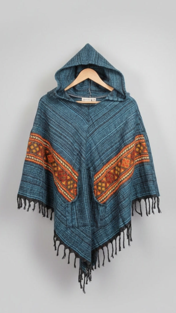 Unisex - Handmade Himalayan Woven Hooded Poncho