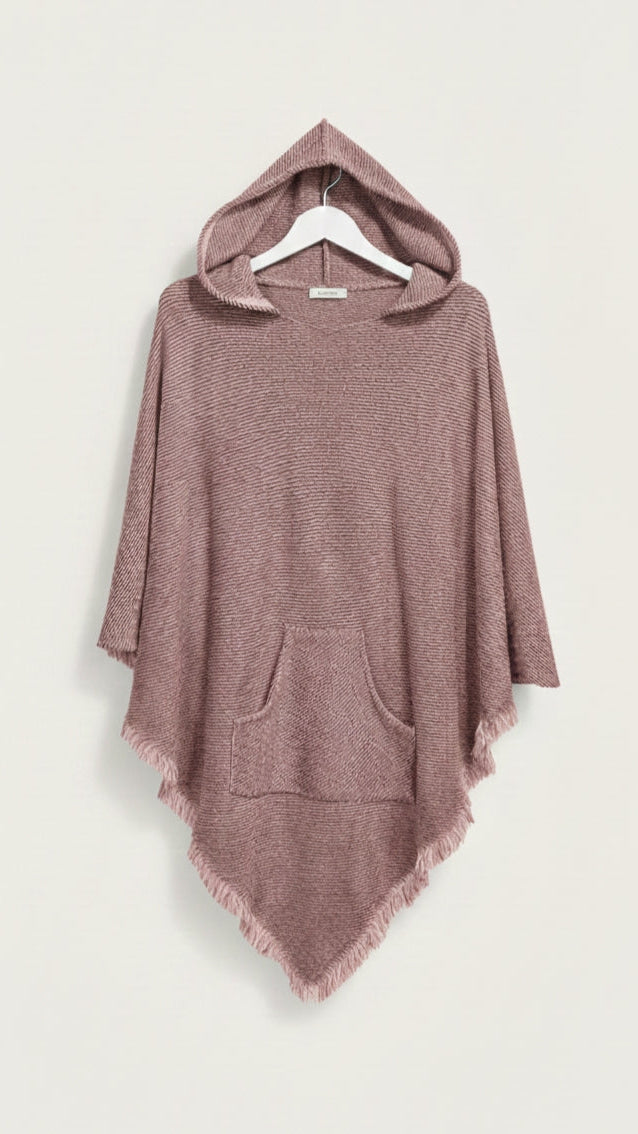 Unisex Soft dusk pink Knitted Poncho Cape with Hood | Stylish Winter Layer for Everyday Wear