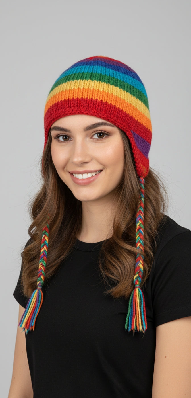Unisex - Rainbow Knit Earflap Beanie