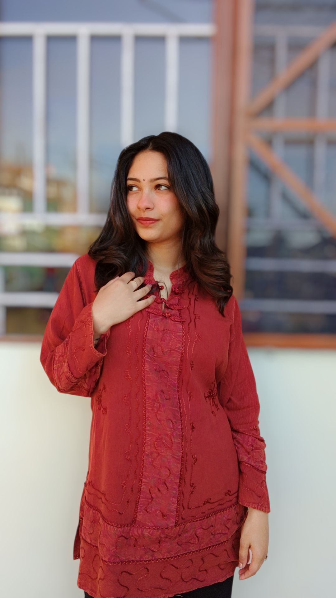 Artisan Terracotta Button-Down Short Kurti