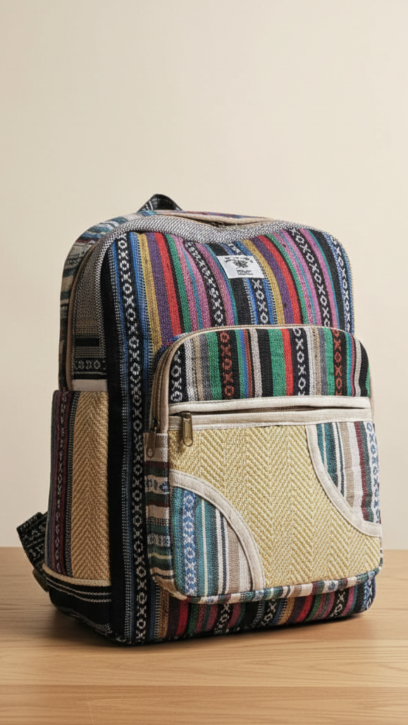 Handmade Tribal Weave Boho Backpack – Multi-Color Handcrafted Travel Pack