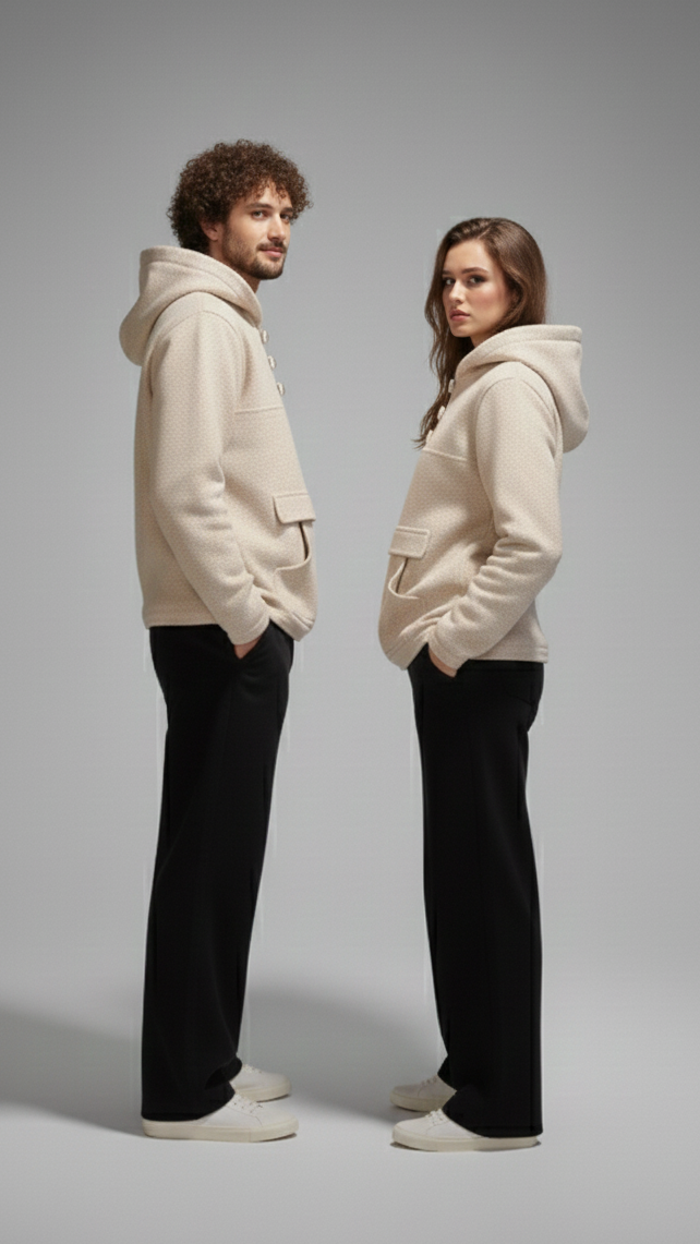 Unisex Handmade - Winter Fleece Hoodie – Beige Classic