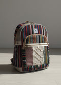 Handmade Boho Hemp Striped Backpack – Multi-Zip Design