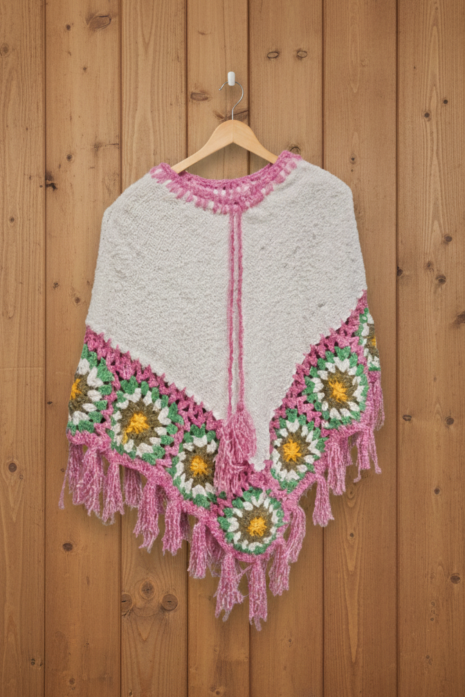 Hand-Knit Vintage-Inspired Granny Square Poncho
