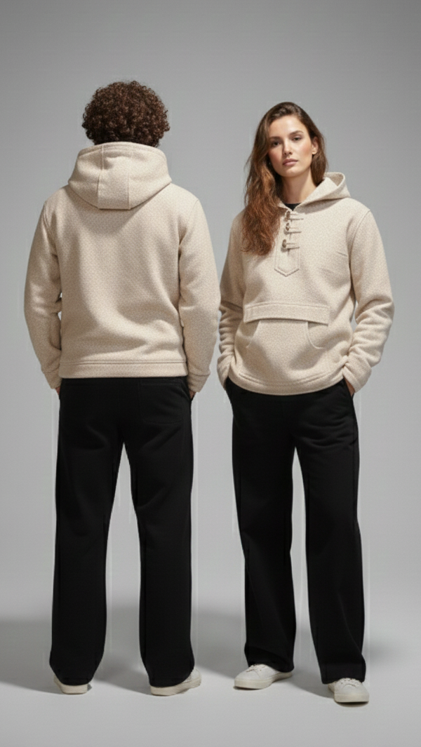 Unisex Handmade - Winter Fleece Hoodie – Beige Classic