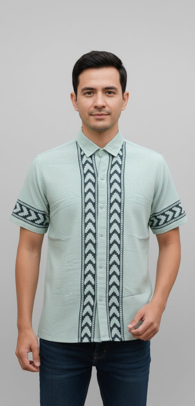 Mint Blue Tribal Panel Shirt