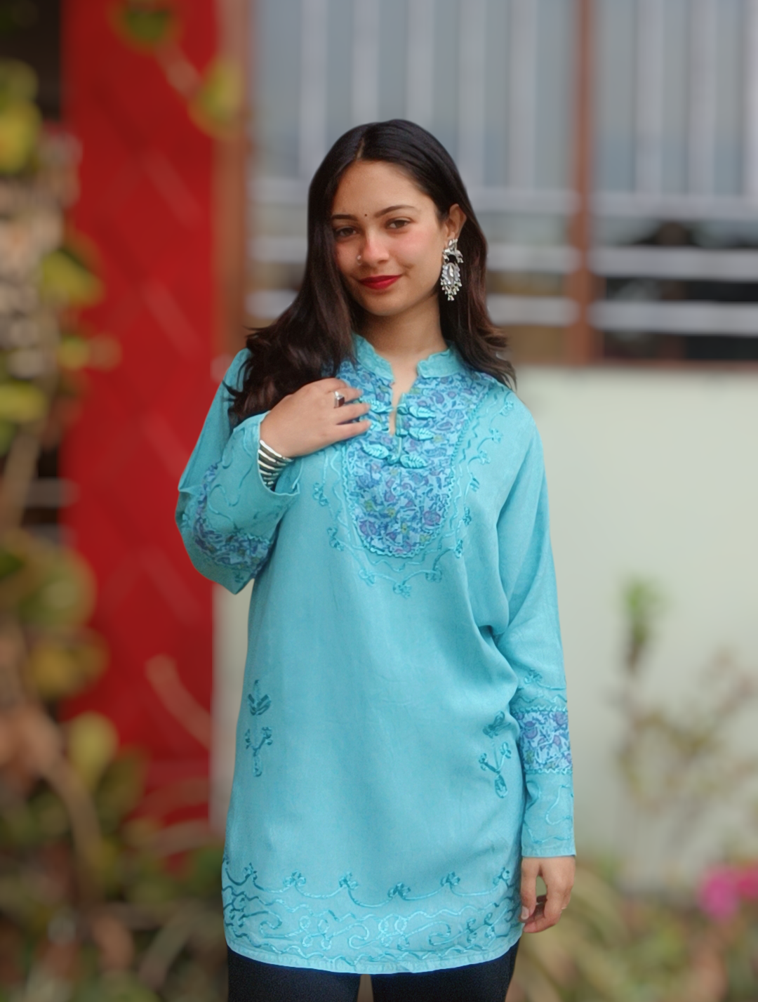 Sky Mist Hand-Embroidered Kurta