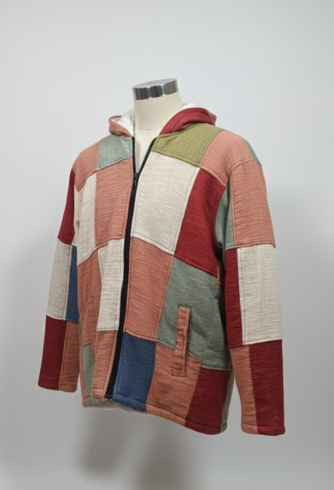 Unisex - EarthTone Patchwork Fleece Jacket ( patchwork can be similar but not same as shown in the picture)