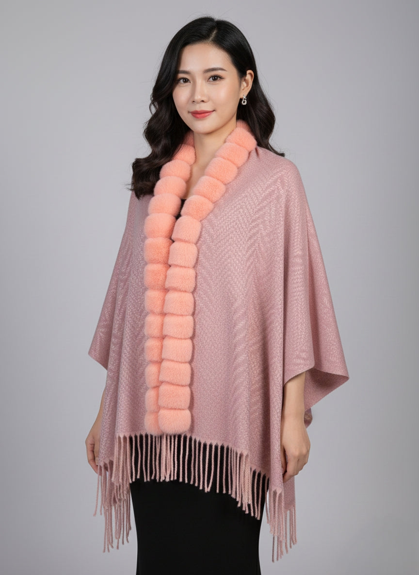 Soft Blush Pom Scarf Shawl