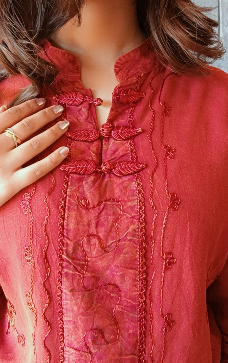 Artisan Terracotta Button-Down Short Kurti