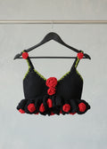 Bloom in Black Crochet Rose Top