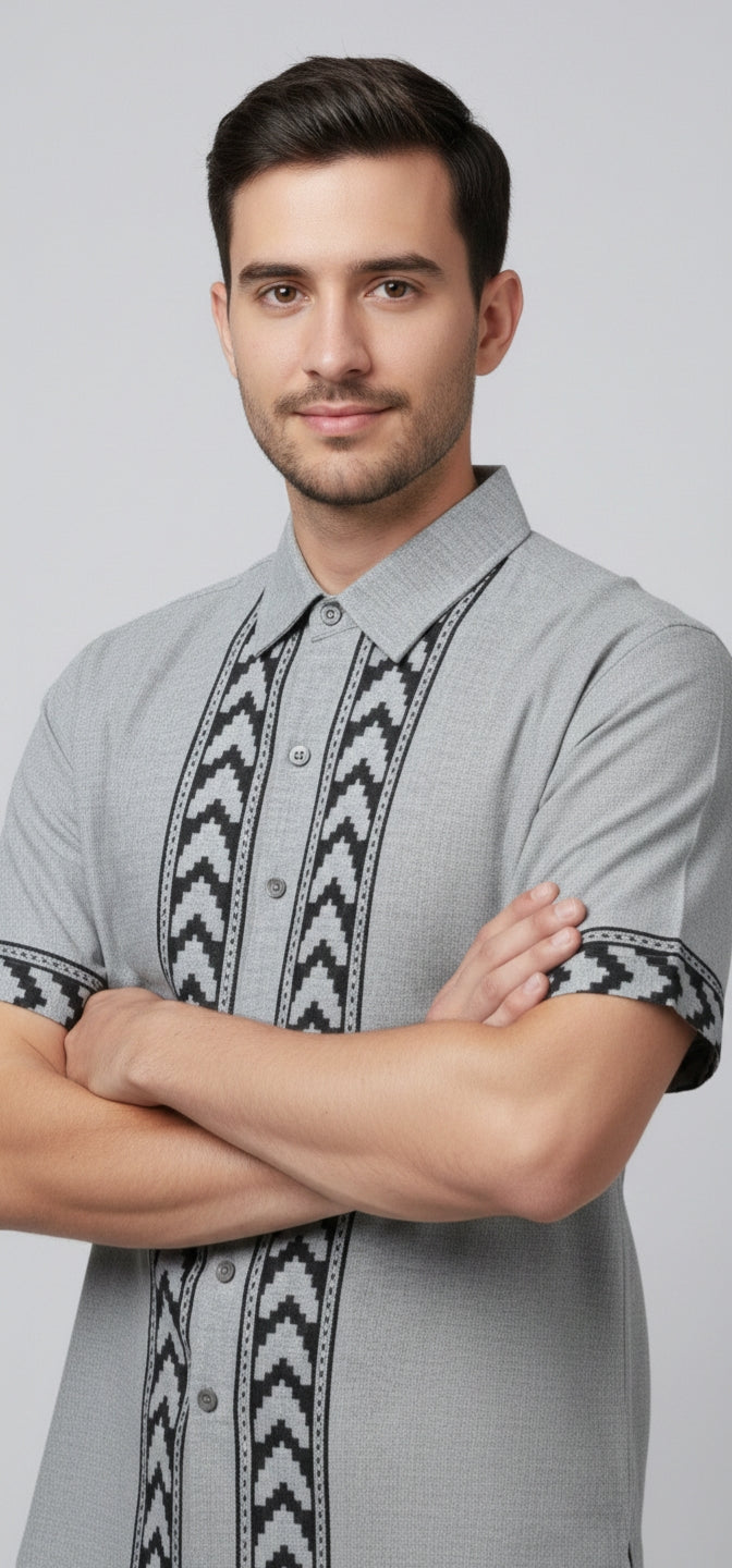 Ash Grey Tribal Panel Shirt