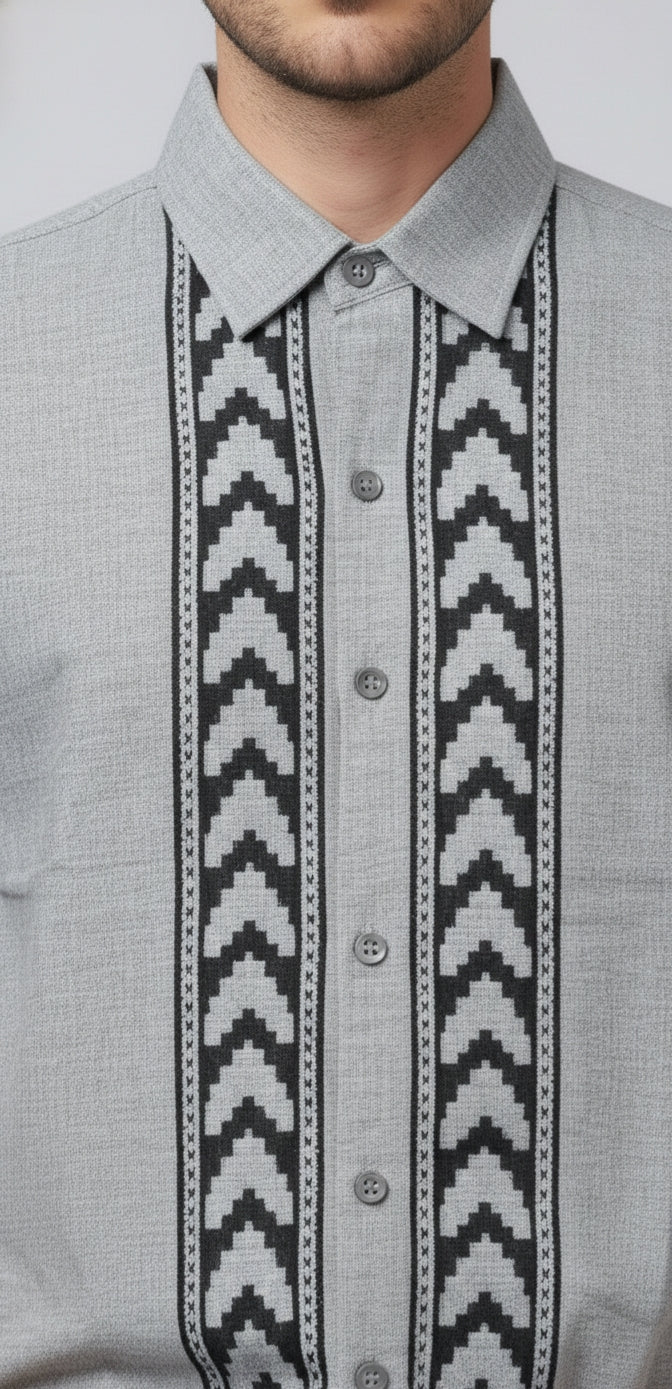 Ash Grey Tribal Panel Shirt