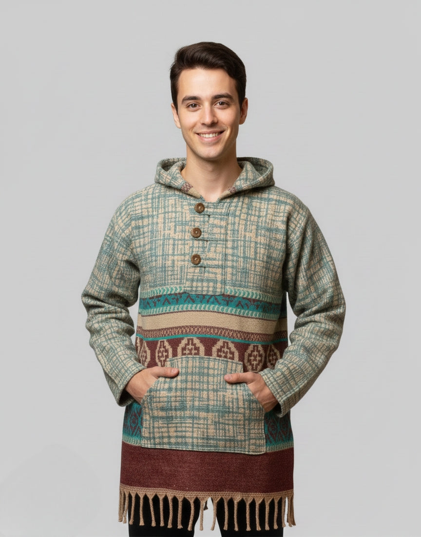 Unisex - Trippy Trails Handmade Hooded Poncho Jacket