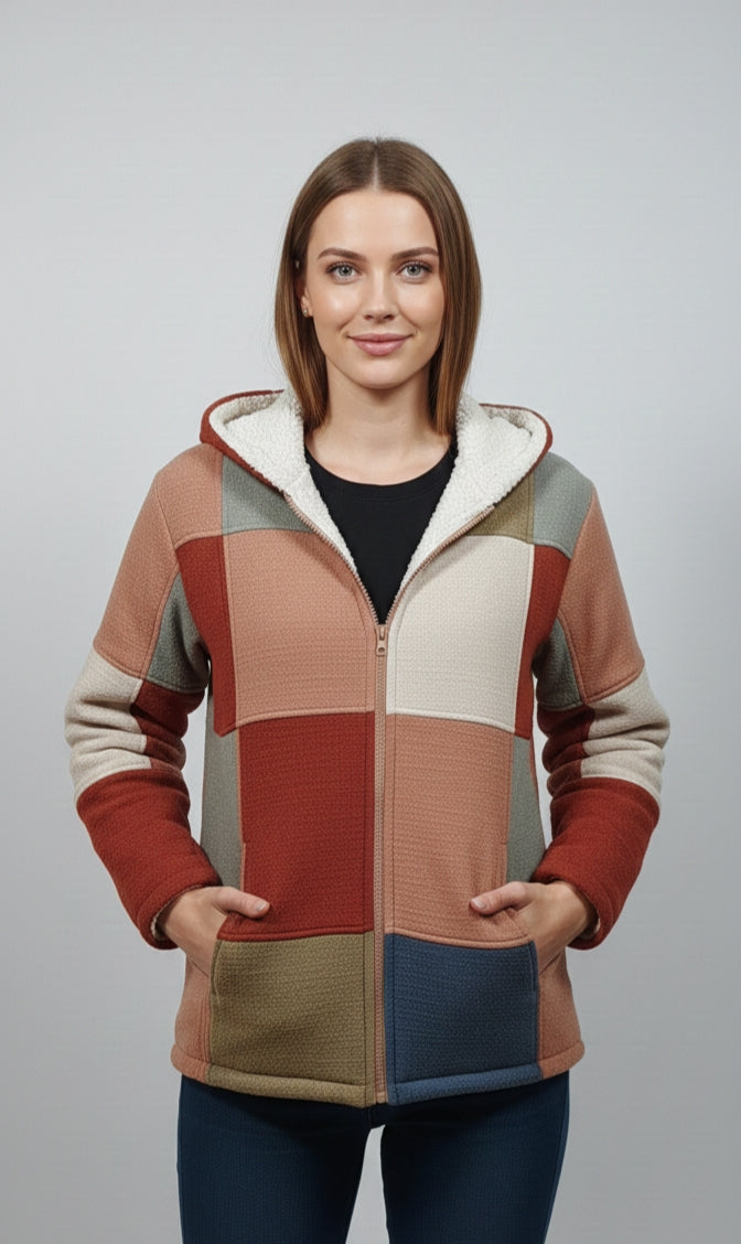 Unisex - EarthTone Patchwork Fleece Jacket ( patchwork can be similar but not same as shown in the picture)