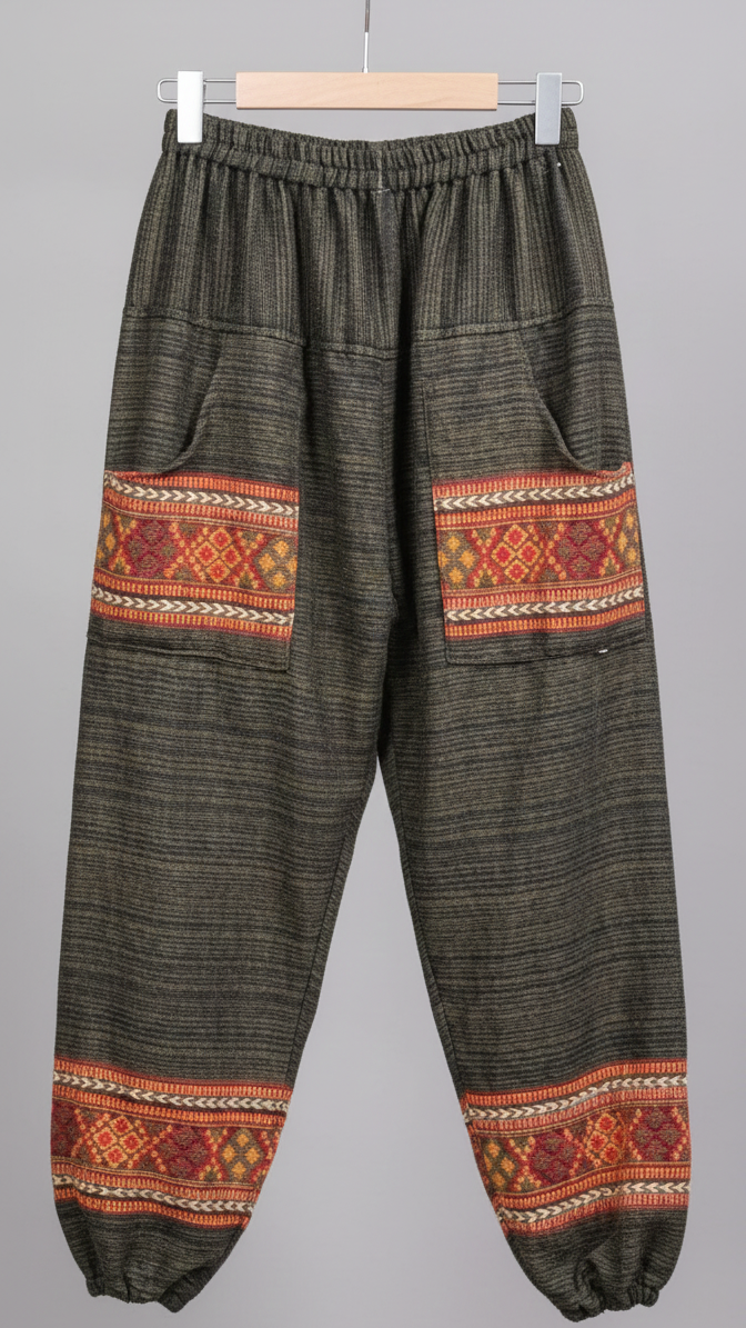 Unisex Hand-Woven Ethnic Harem Pants / Boho Tribal Pocket Trousers
