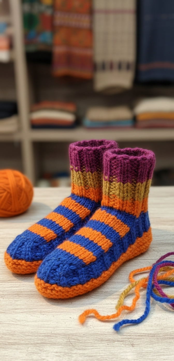 Unisex Sunset Stripe Hand-Knitted Socks