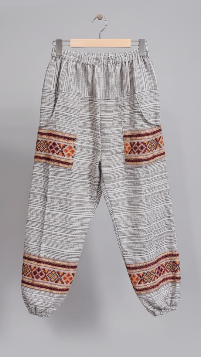 Unisex Hand-Woven Ethnic Harem Pants / Boho Tribal Pocket Trousers