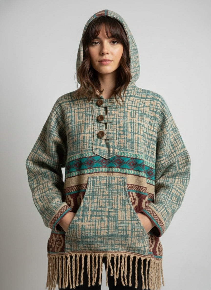 Unisex - Trippy Trails Handmade Hooded Poncho Jacket