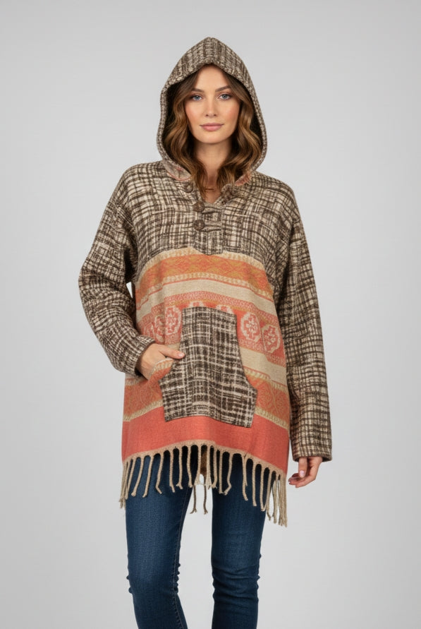 Unisex - Trippy Trails Handmade Hooded Poncho Jacket