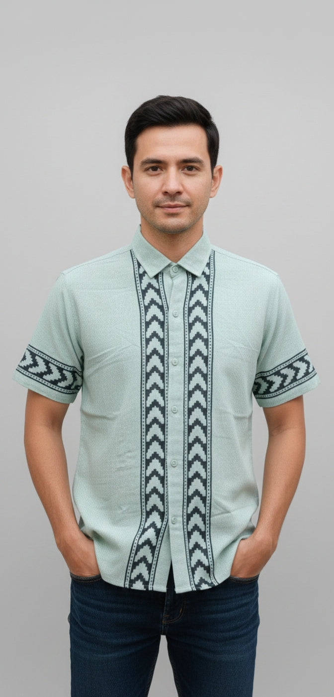 Mint Blue Tribal Panel Shirt