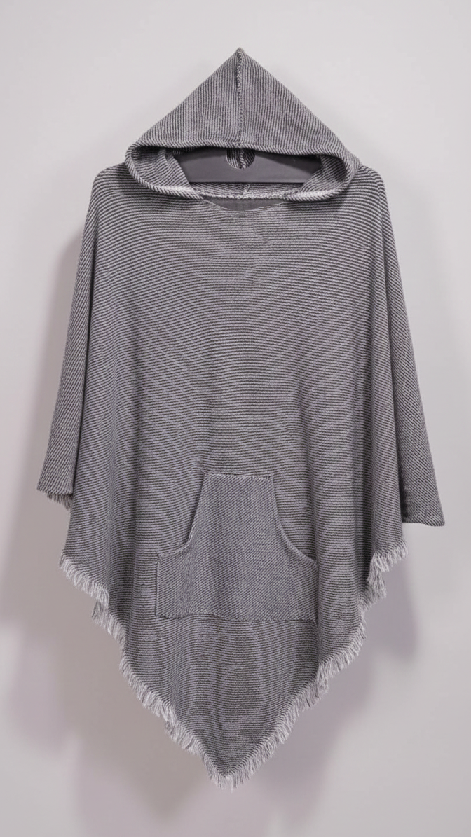 Unisex Soft grey Knitted Poncho Cape with Hood | Stylish Winter Layer for Everyday Wear