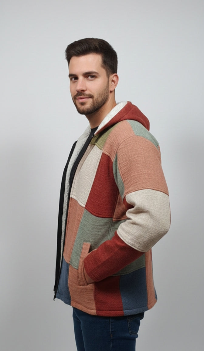 Unisex - EarthTone Patchwork Fleece Jacket ( patchwork can be similar but not same as shown in the picture)
