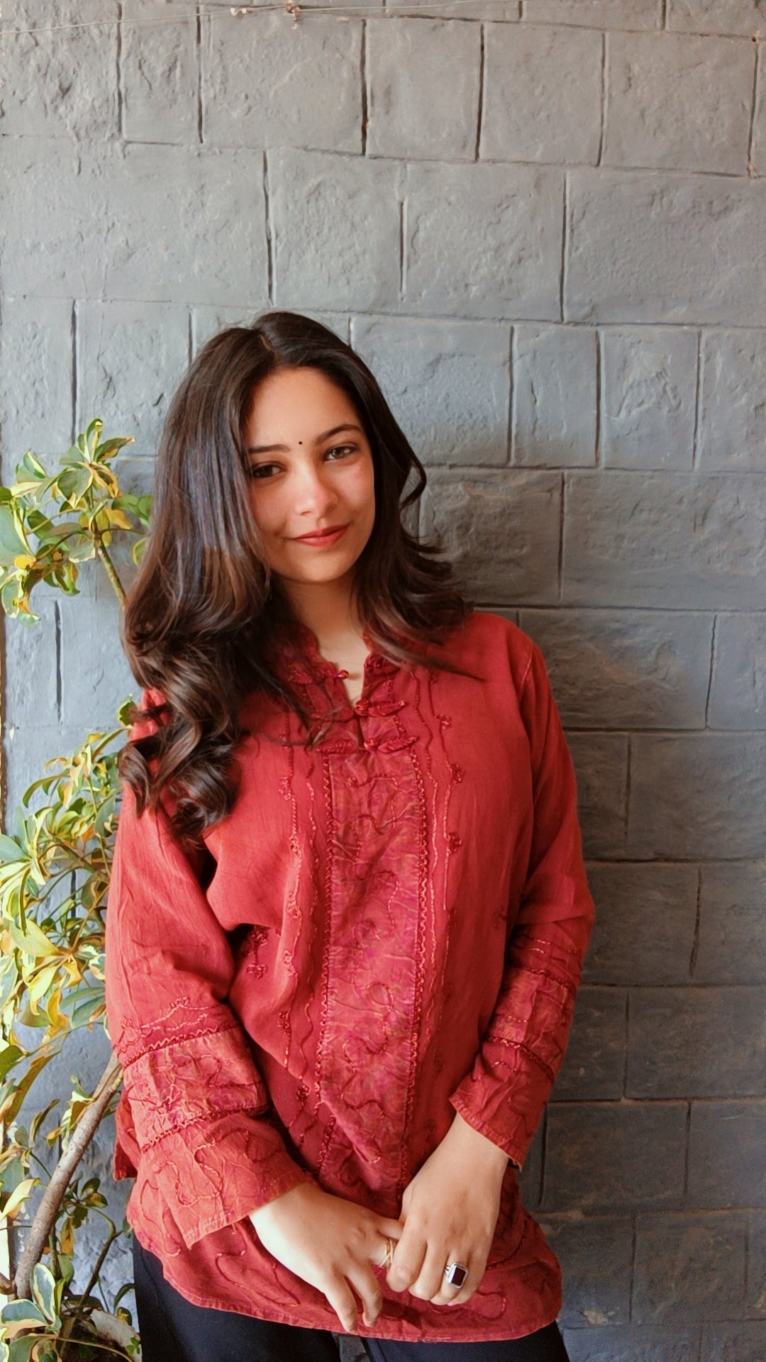 Artisan Terracotta Button-Down Short Kurti