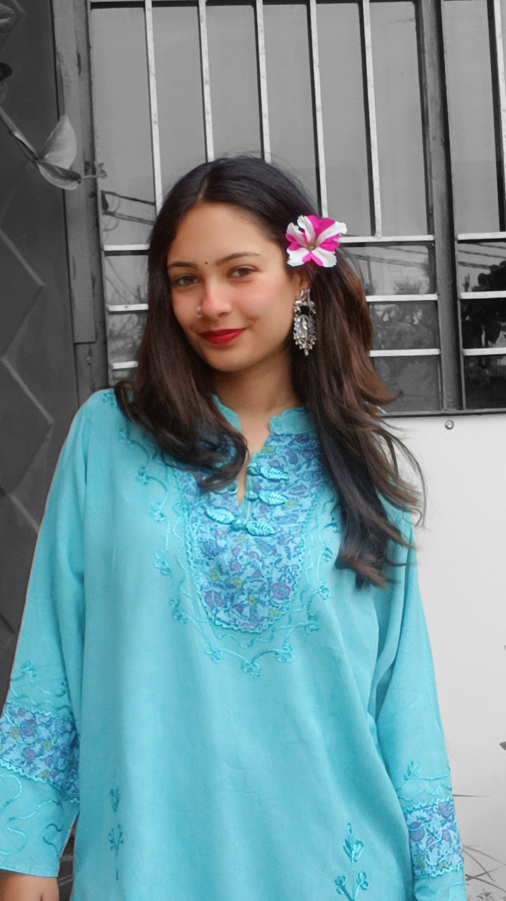 Sky Mist Hand-Embroidered Kurta