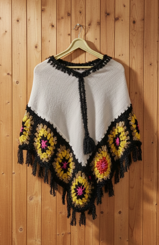 Hand-Knit Vintage-Inspired Granny Square Poncho