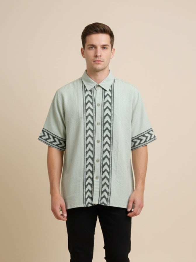 Mint Green Tribal Panel Shirt