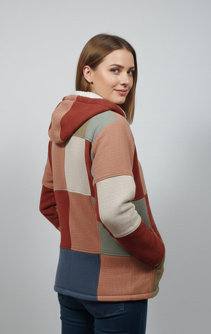 Unisex - EarthTone Patchwork Fleece Jacket ( patchwork can be similar but not same as shown in the picture)